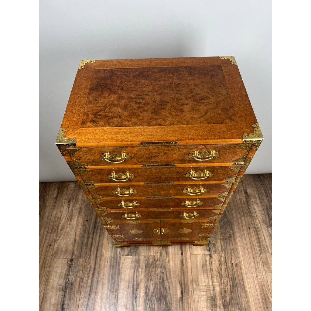 Vintage Korean Elm Burl Brass Bound Bandaji Scholars Chest
