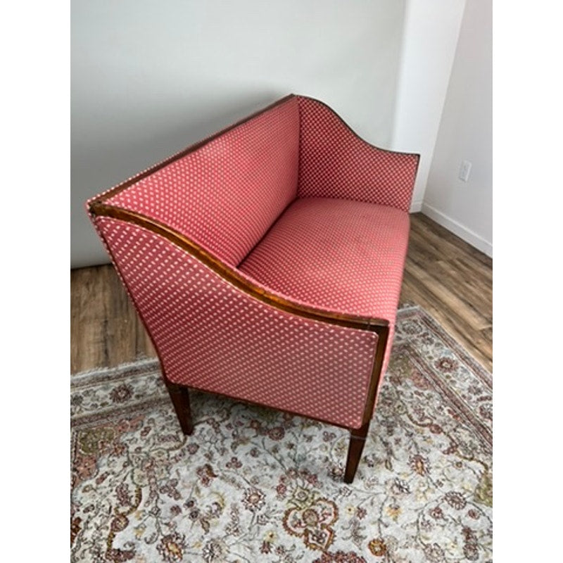 Antique Austrian settee with older leg repair and minor upholstery fading