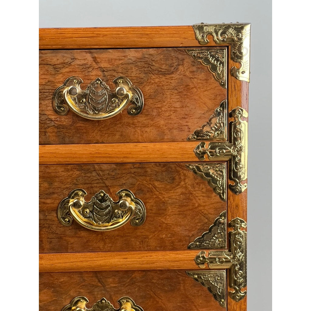 Vintage Korean Elm Burl Brass Bound Bandaji Scholars Chest