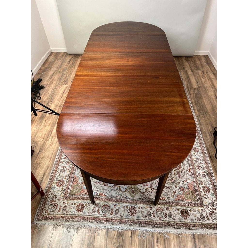 Antique Hepplewhite Mahogany Inlaid Drop Leaf Sectional Dining Table c. Late 19th C.