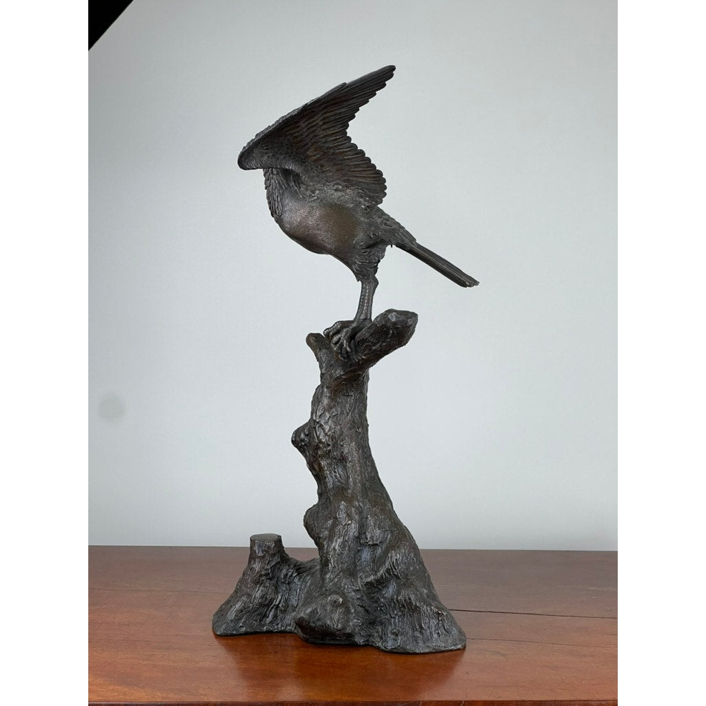 Japanese Meiji bronze hawk sculpture with outstretched wings, one wing slightly loose