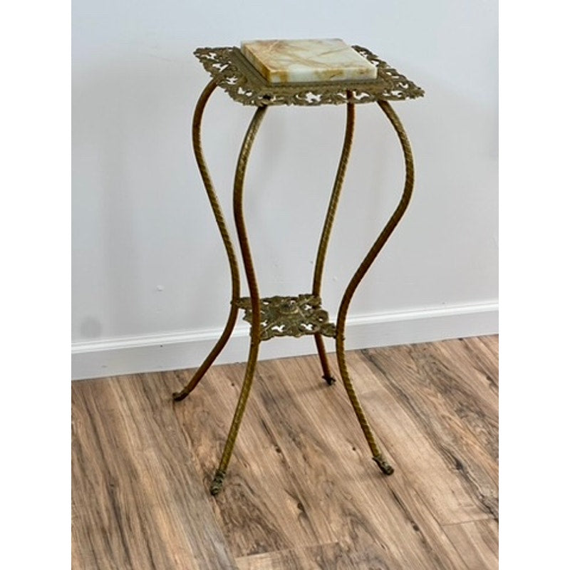 Antique Victorian Brass and Alabaster Plant Stand