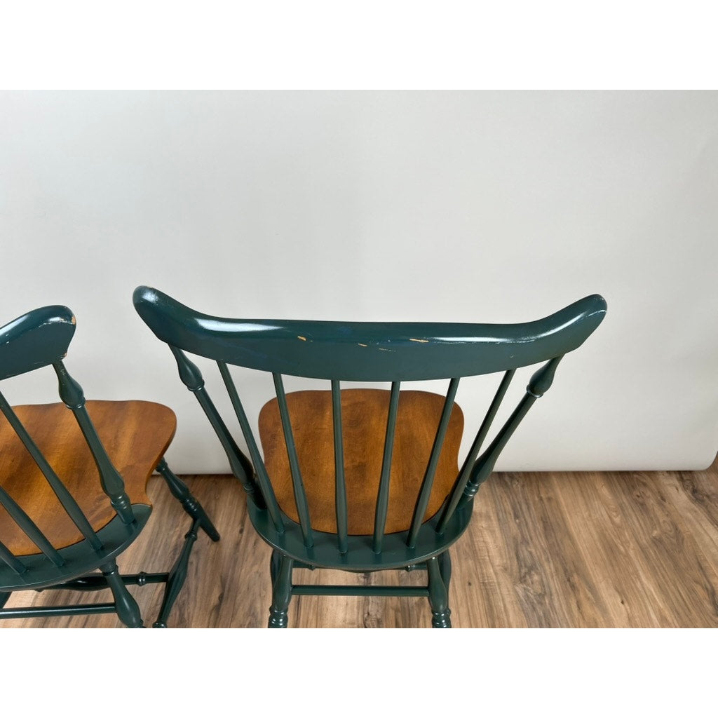 Pair of Hitchcock Windsor chairs with stenciled floral crest rail