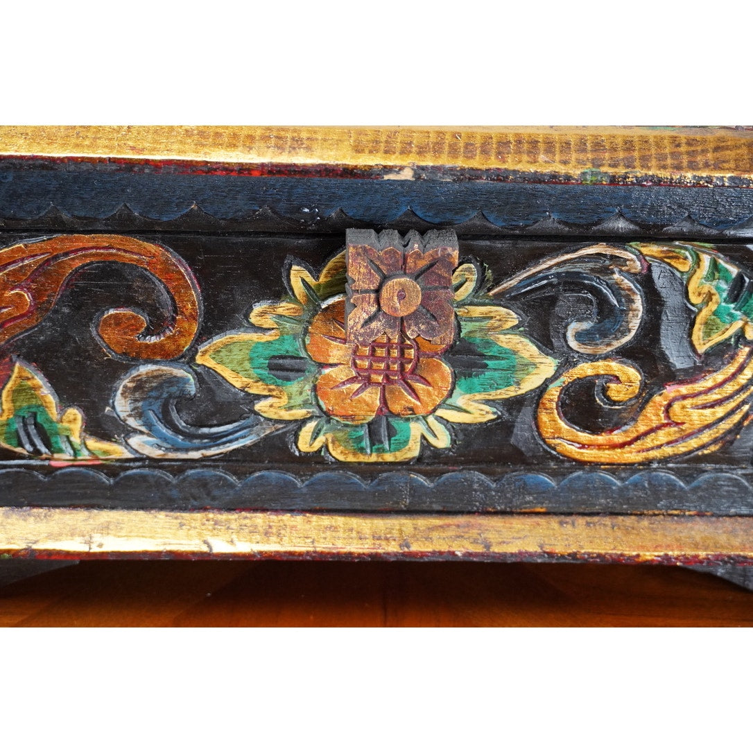 Vintage Indonesian Albacia Wood Carved Painted Box Made in Bali