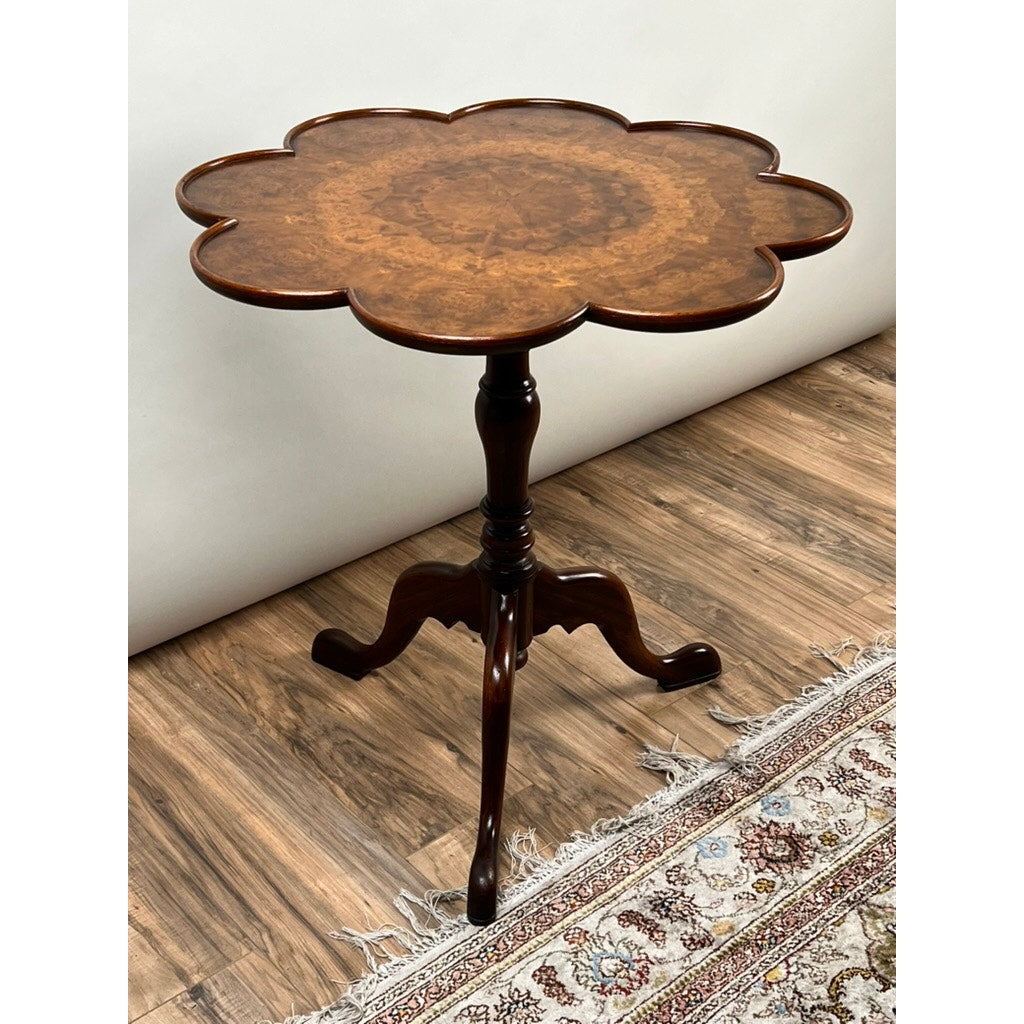 Vintage Walnut Burl Queen Anne Style Tilt Top Candle Stand