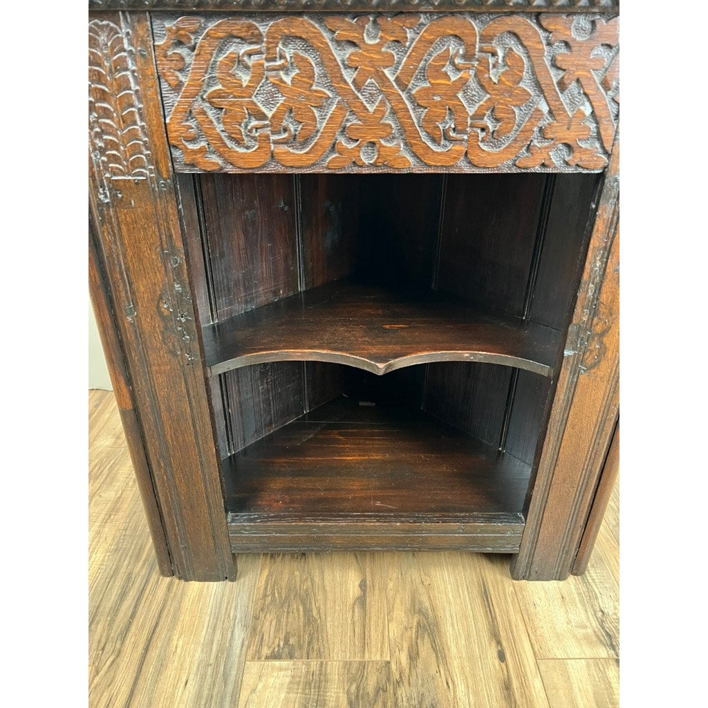 Antique Carved English Oak Corner Cabinet from Older Elements