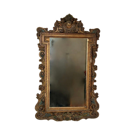 Antique Italian Regency Style Wall Mirror with Cherub Crest