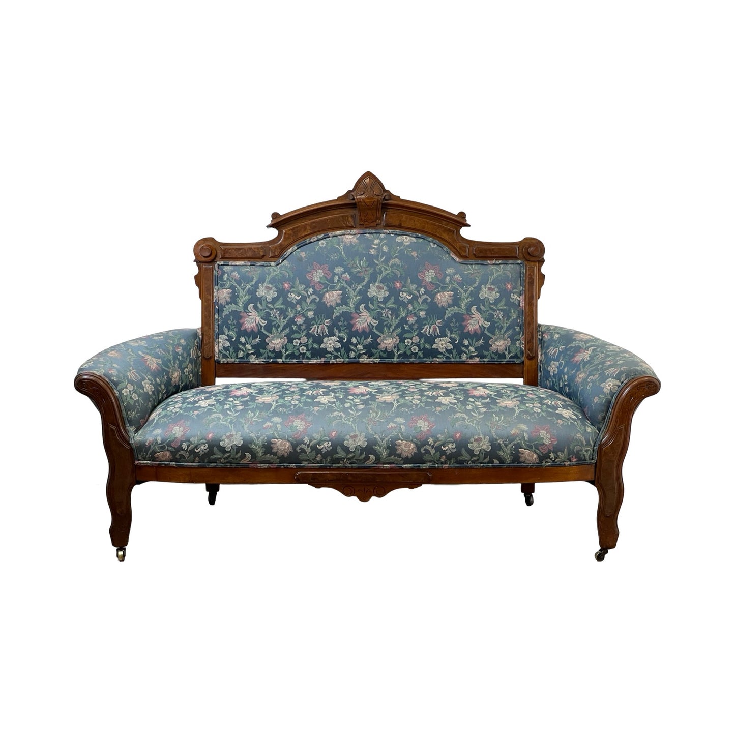 Antique Eastlake Victorian Walnut Burl Settee c. 1880