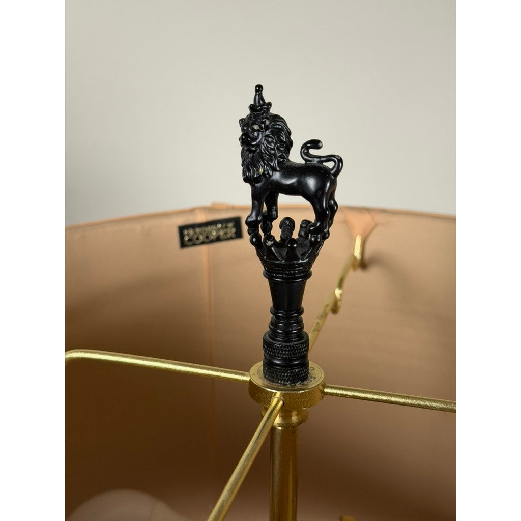 Pair of Frederick Cooper Chinoiserie Lacquer Table Lamps with Foo Dog Finials, 2003