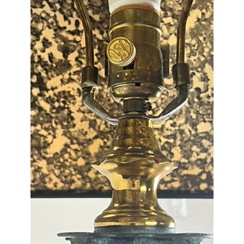 Brass and bronze floor lamp with Arts and Crafts style design