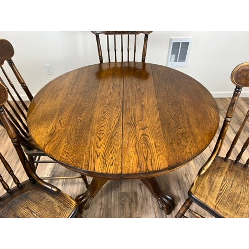 Antique Solid Oak Paw Foot Kitchen Table with Four Chairs c. 1900