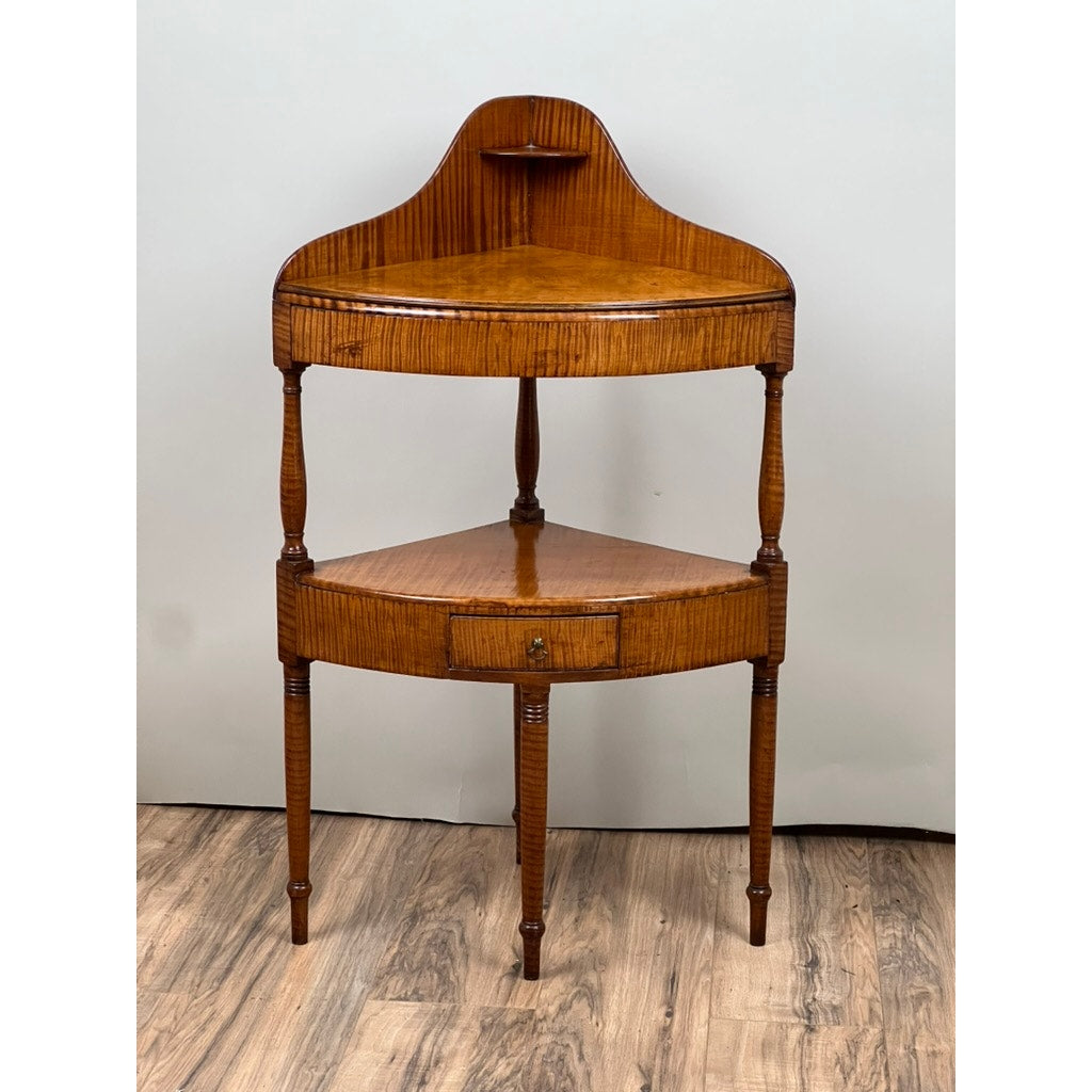 Antique Federal Period Tiger Maple Corner Wash Stand c. Early 19th Century