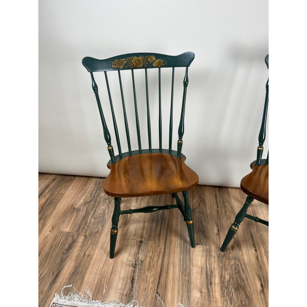 Vintage pair Hitchcock green Windsor chairs farmhouse style