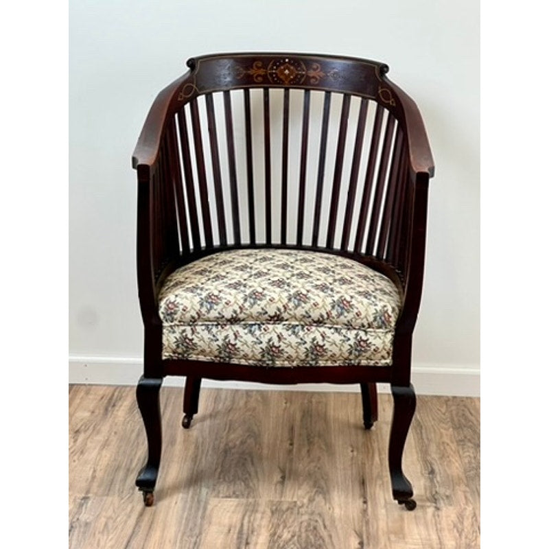 Antique Edwardian Lathback Chair with Satinwood and Mother of Pearl Inlay