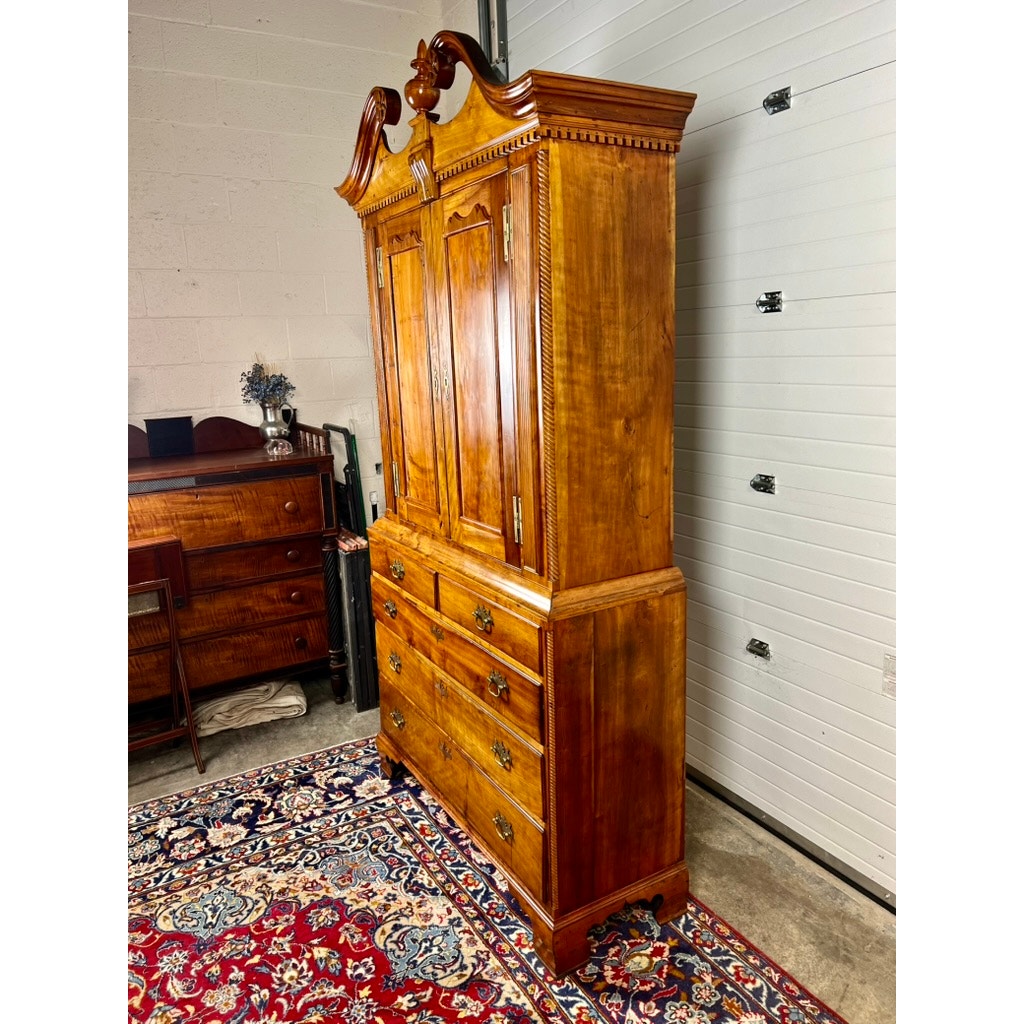 Antique New England Chippendale Cherry Linen Press c. 1760