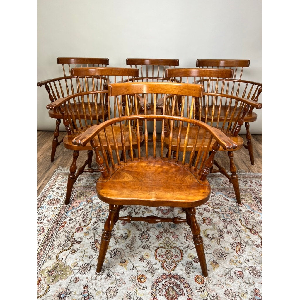 Vintage Set of Six Cherry Fan Back Windsor Arm Chairs by L & J.G. Stickley