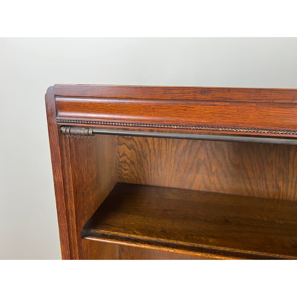 Antique Edwardian Oak Open Bookcase with Curtain Rods c. 1910