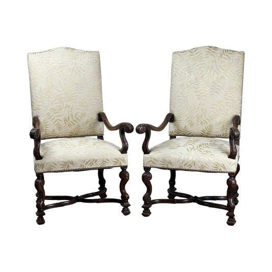 Antique Pair of French Régence Style Carved Mahogany Arm Chairs, c. Early 19th Century