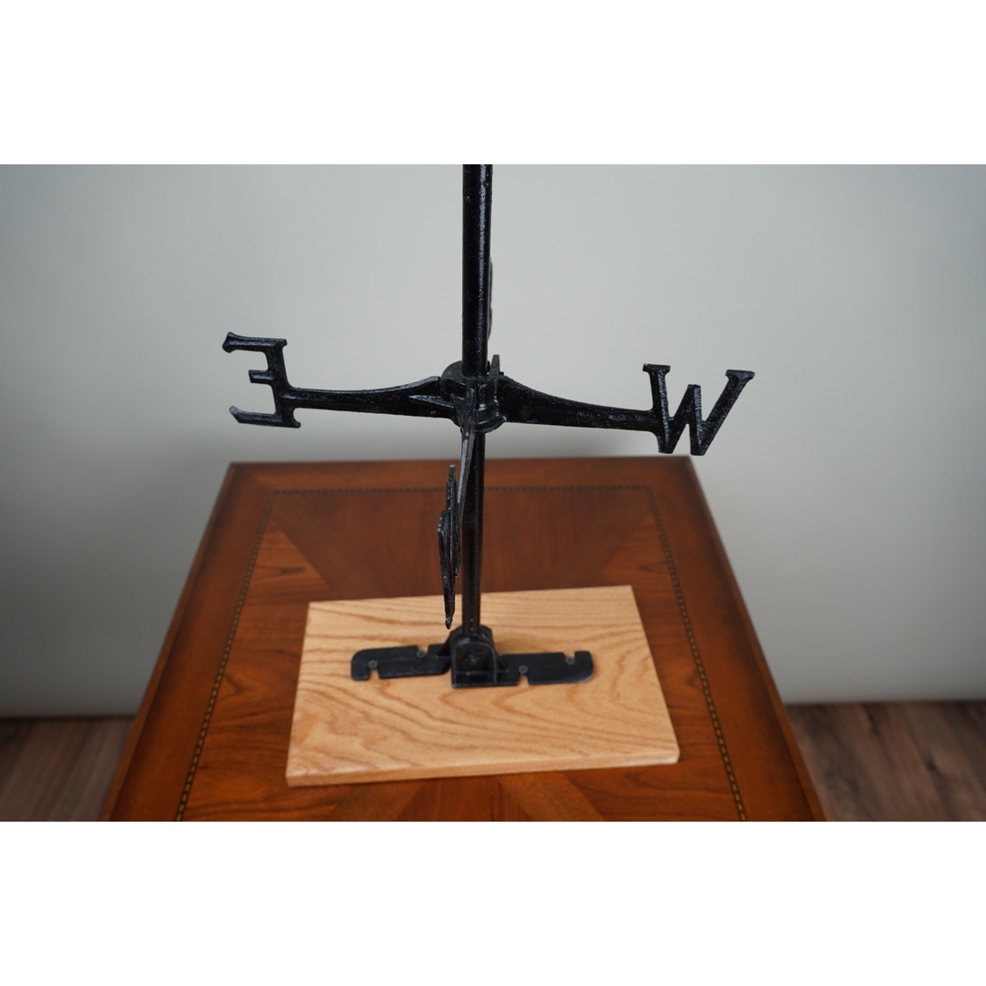 Vintage Cast Metal Horse and Buggy Weathervane on Oak Base