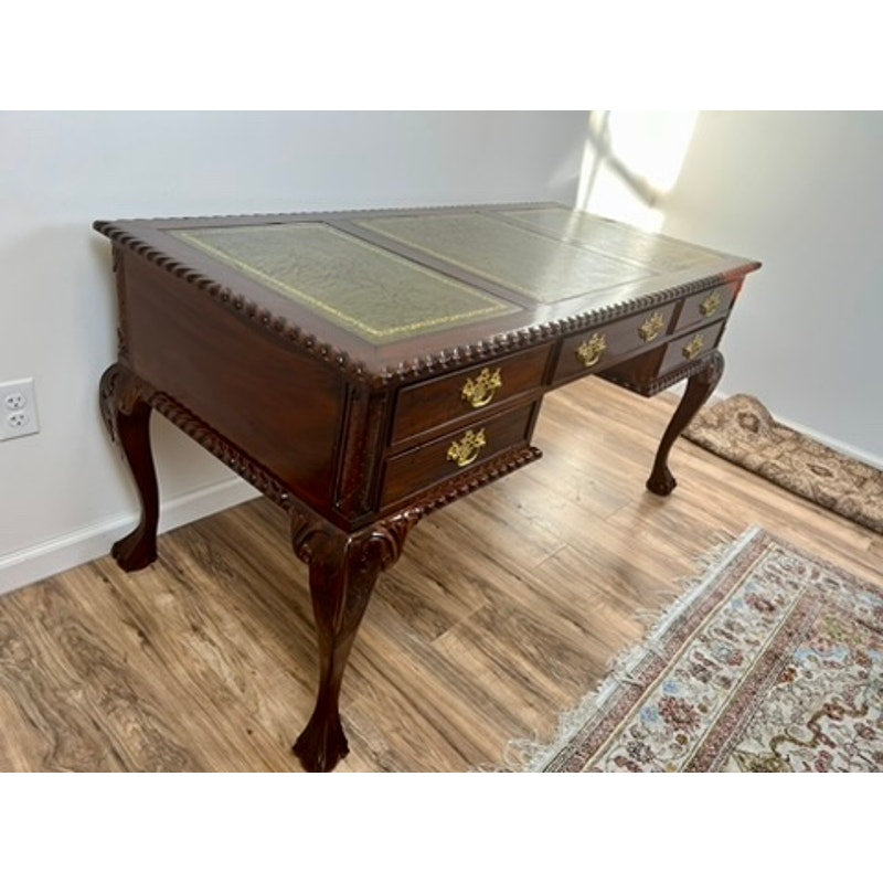 Vintage Chippendale Style Solid Mahogany Partners Desk