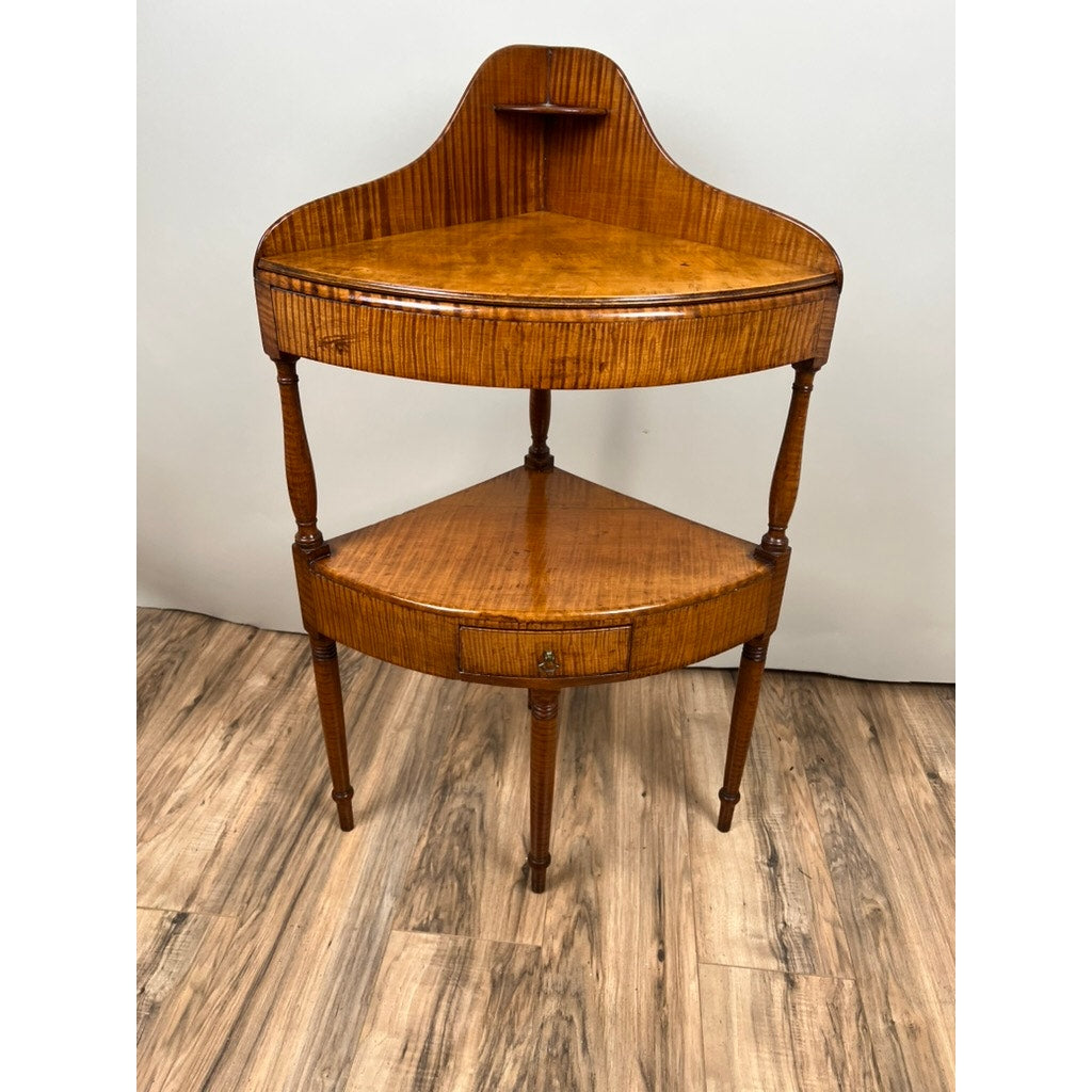 Antique Federal Period Tiger Maple Corner Wash Stand c. Early 19th Century