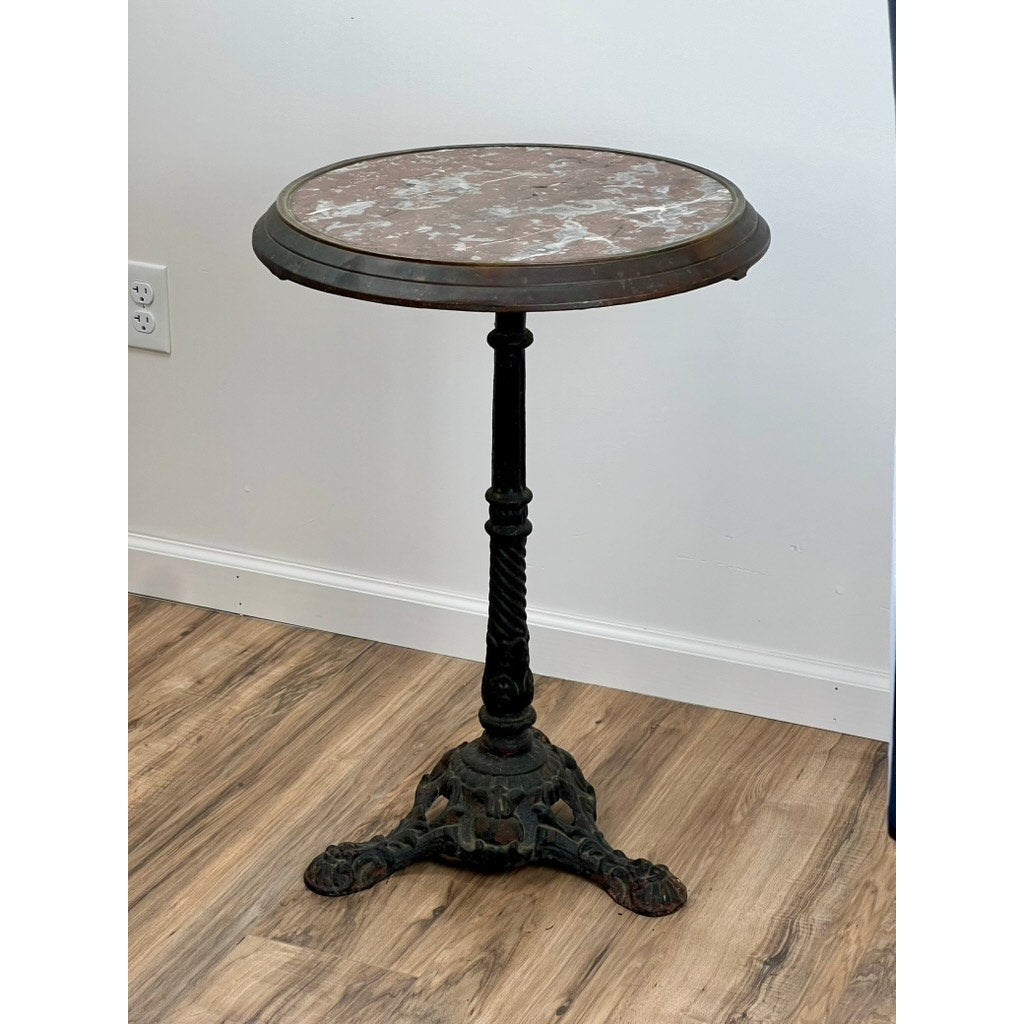 Antique French Napoleon III Cast Iron Marble Top Bistro Table c. 1850