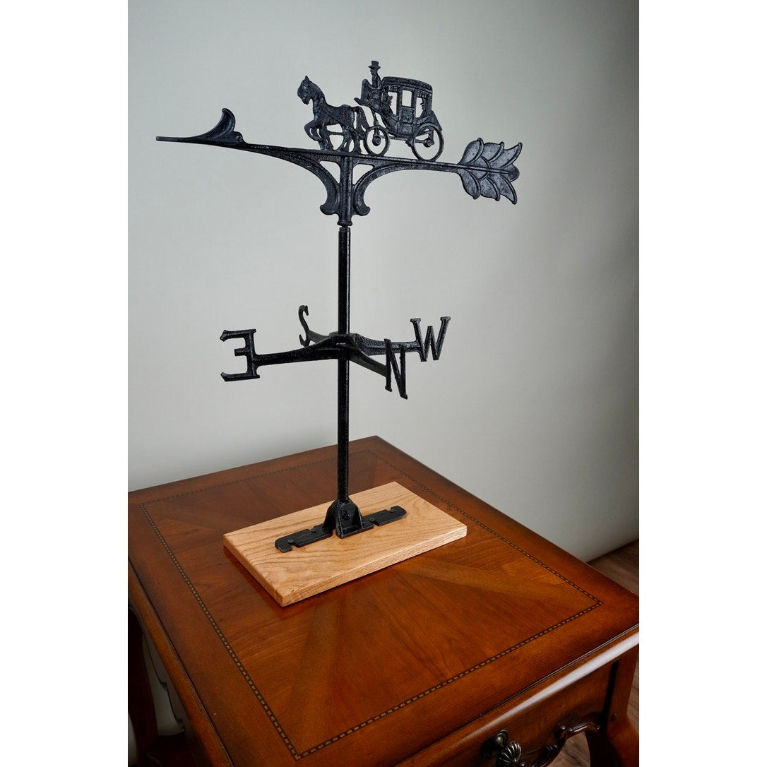 Vintage Cast Metal Horse and Buggy Weathervane on Oak Base
