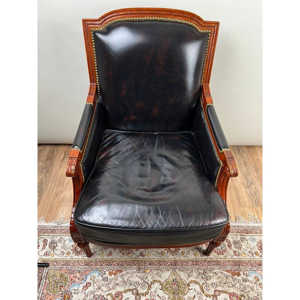 Vintage Louis XVI Style Leather Bergere Chair by Pennsylvania House