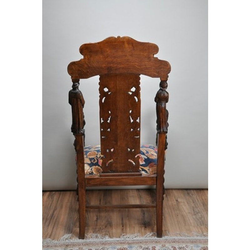 Antique Victorian Oak Heavily Carved Parlor Throne c. 1880