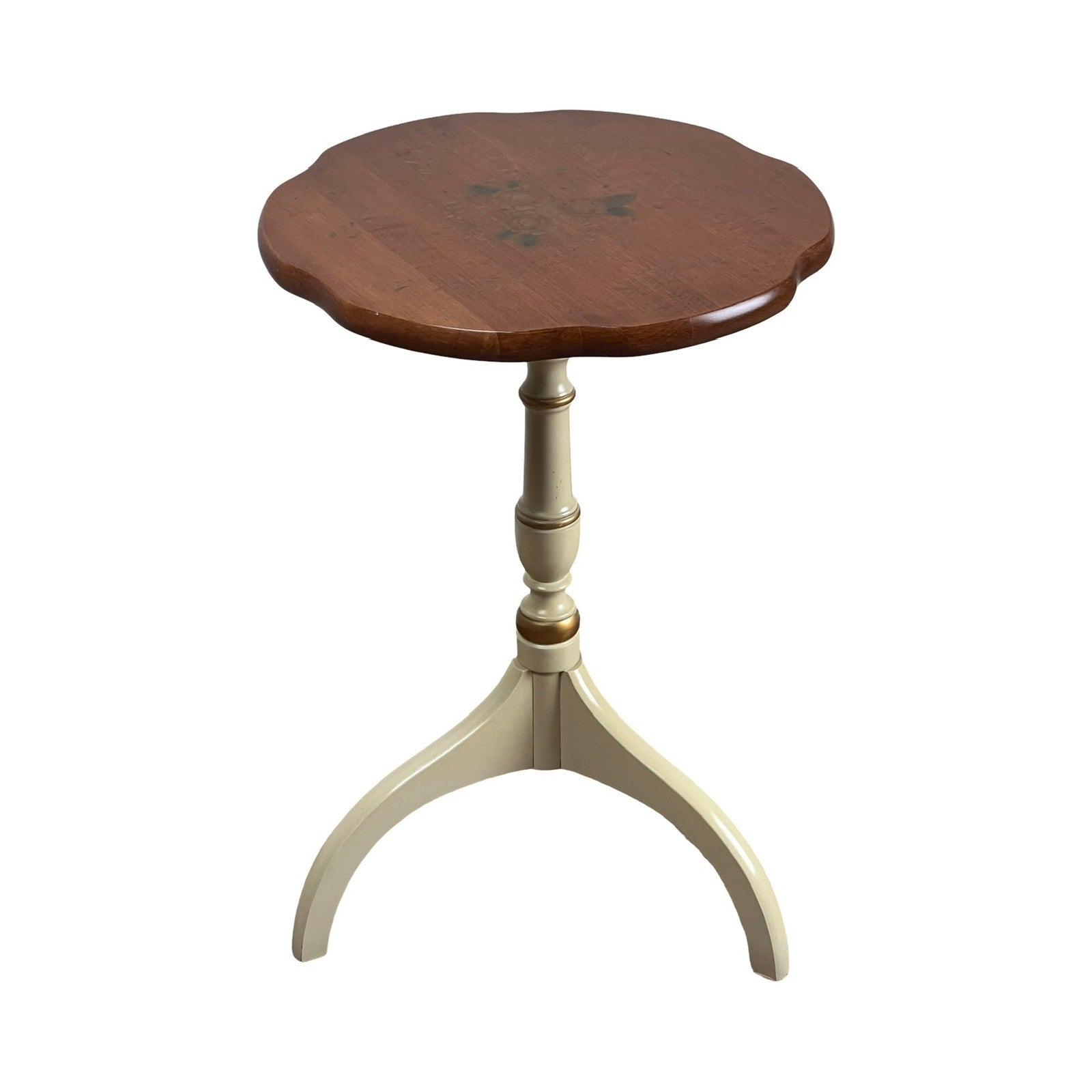 Vintage Hitchcock candle stand white harvest maple finish with tripod base