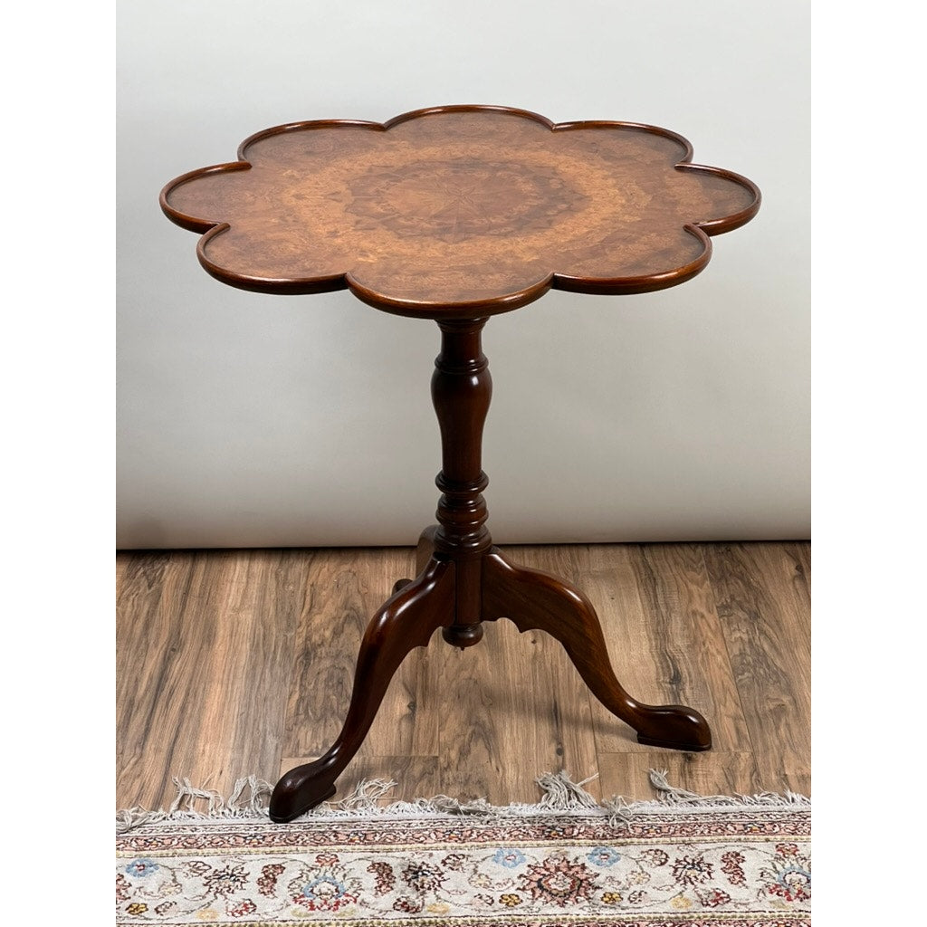 Vintage Walnut Burl Queen Anne Style Tilt Top Candle Stand