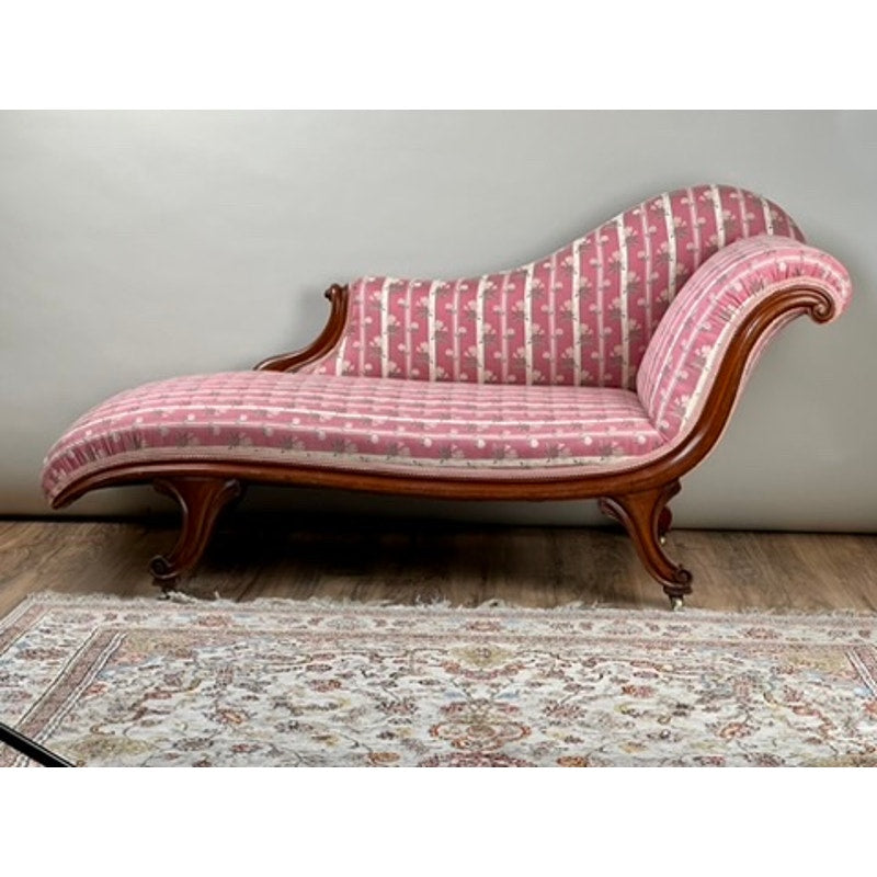 Antique Louis Philippe I Recamier Chaise in Fine Silk Upholstery