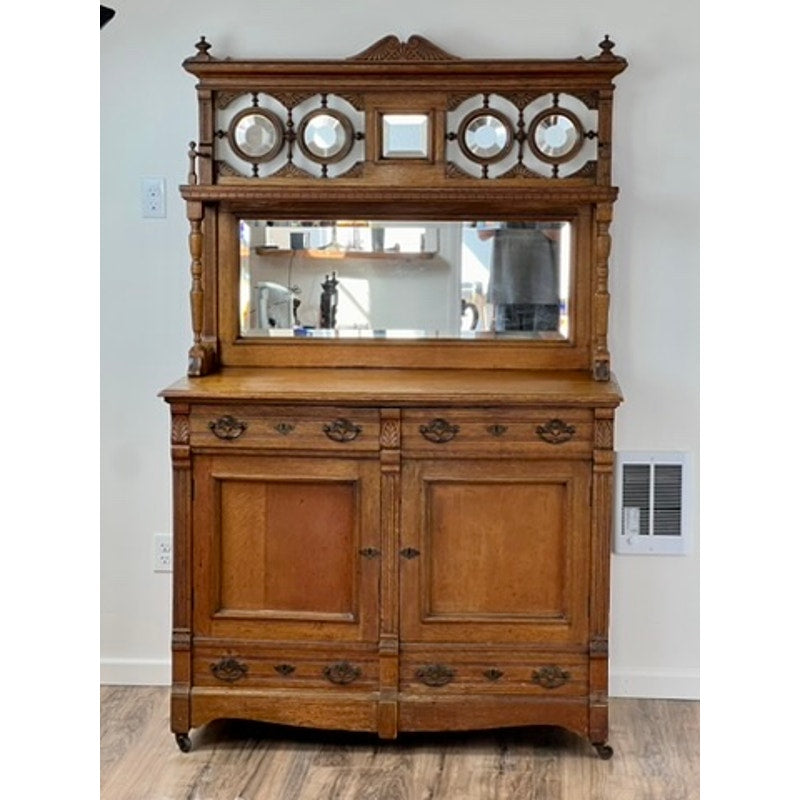 Antique Late Victorian Oak Buffet Server with Great Mirrored Back c. 1910