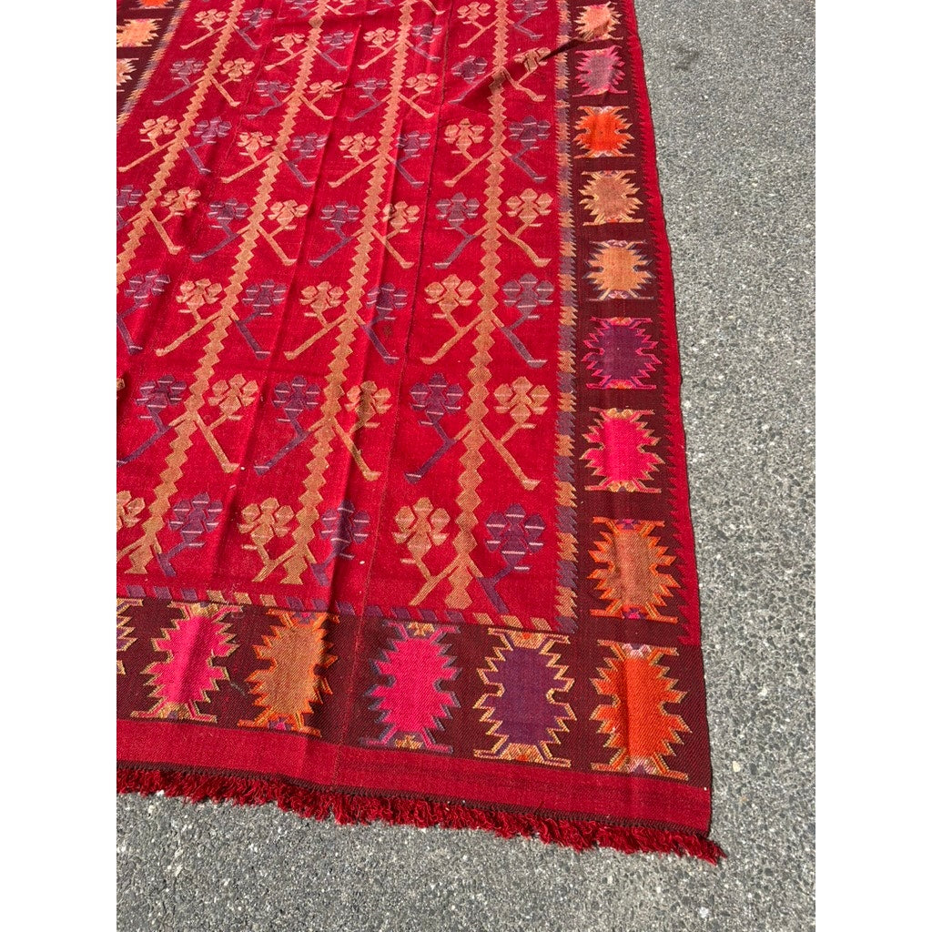 Thracian Pattern Vintage Handmade Bulgarian Thracian Kilim Flat Weave Rug c. Early 20th ...