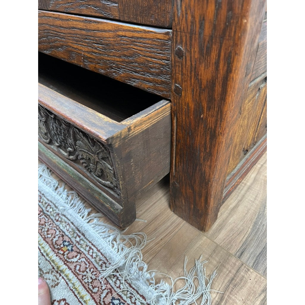 Antique English Oak Court Cabinet with Linen Fold Carved Panels from St. Joseph’s Abby