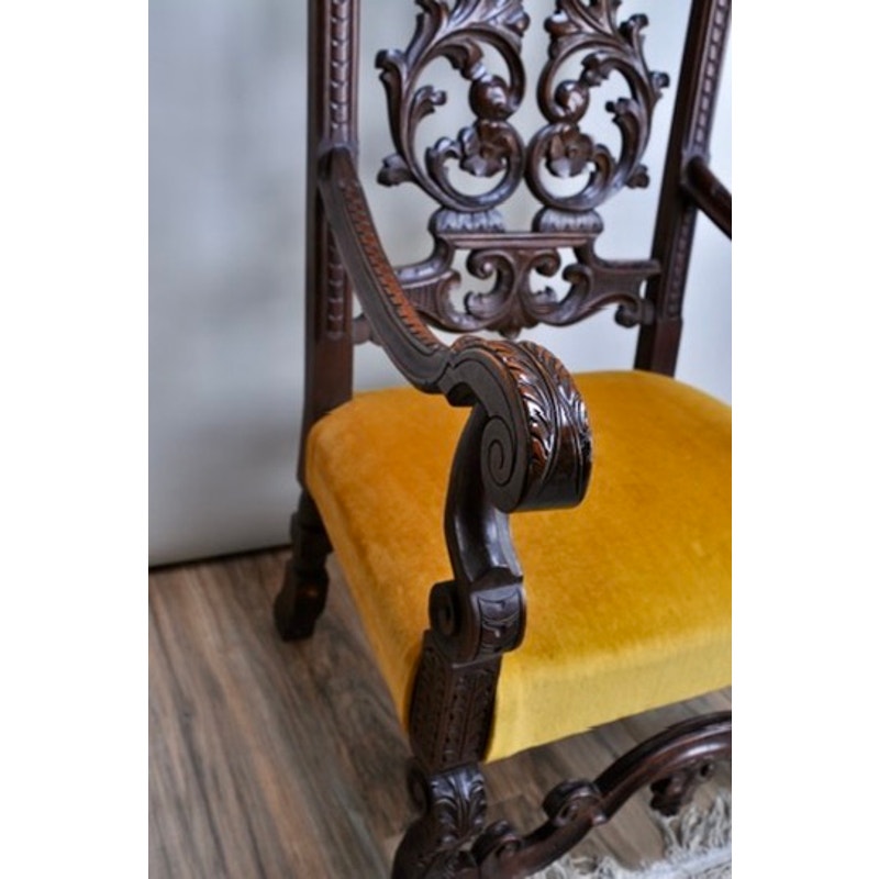 Antique Mahogany Jacobean Acanthus Carved Parlor Throne c. Mid 19th Century