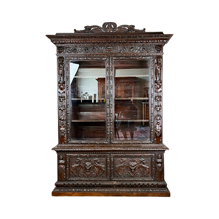 Antique French Louis XIII Style Renaissance Revival Step Back Cabinet c. Mid 19th Century