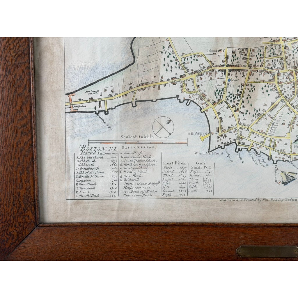 John Bonner “The Town of Boston” Map, After the 1835 George G. Smith Edition, Antique Oak Frame