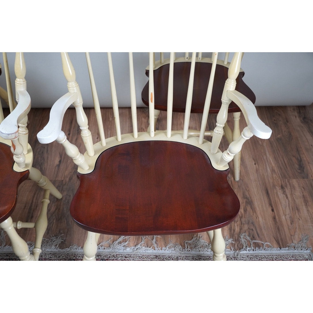Vintage Set of Four Hitchcock Ivory Windsor Dining Chairs