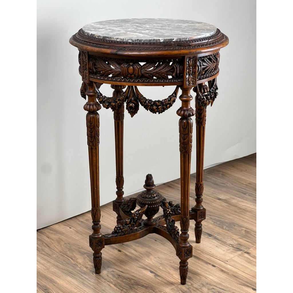 Antique Louis XVI Style Marble Top Side Table Hand Carved in Belgium c. Late 19th Century