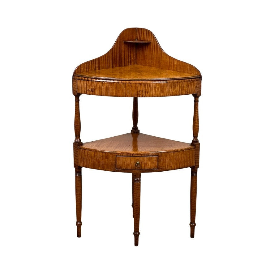 Antique Federal Period Tiger Maple Corner Wash Stand c. Early 19th Century
