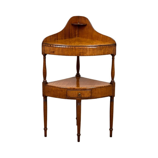 Antique Federal Period Tiger Maple Corner Wash Stand c. Early 19th Century