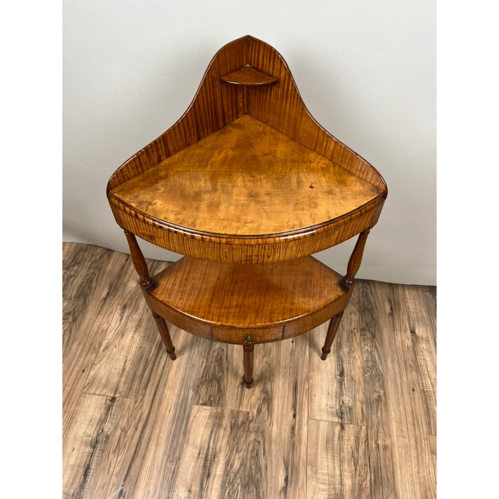 Antique Federal Period Tiger Maple Corner Wash Stand c. Early 19th Century