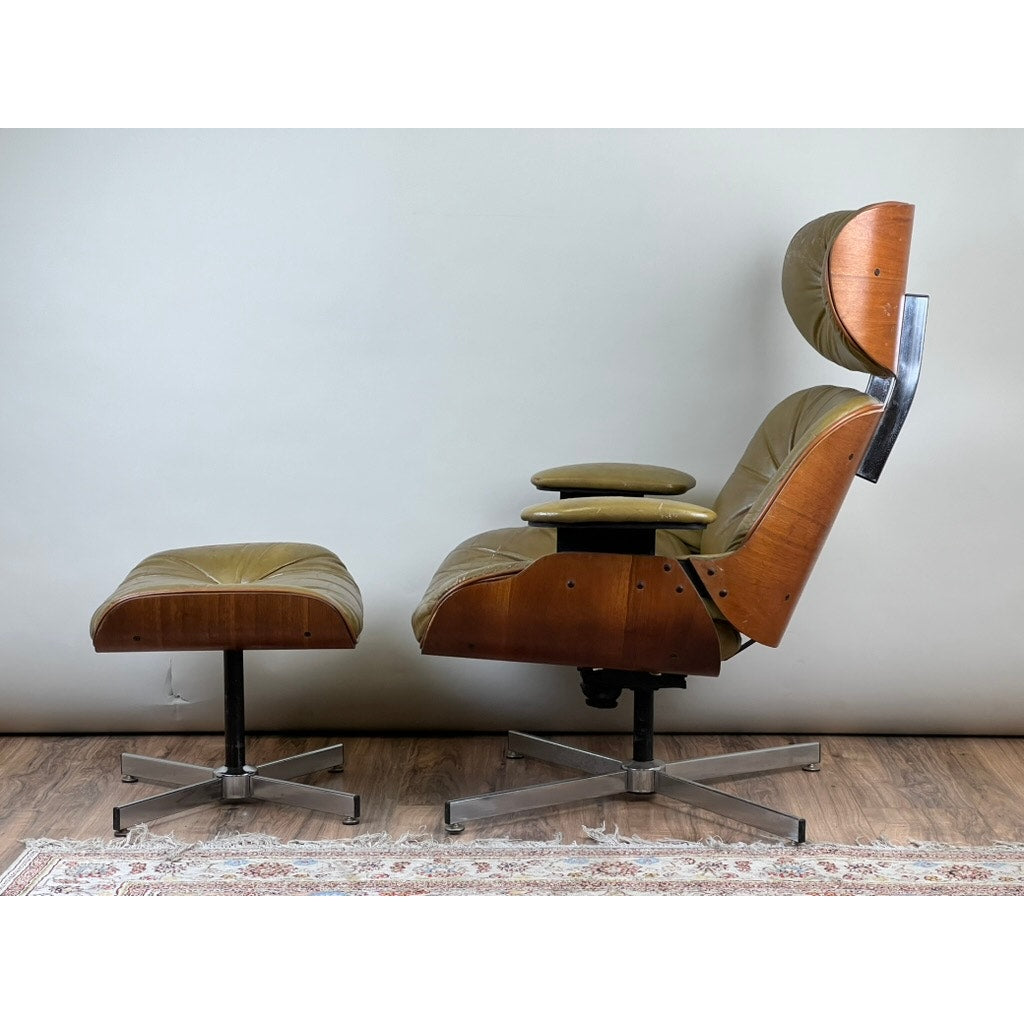 Vintage Frank Doerner for Selig Eames Style Mid-Century Modern Lounge Chair and Ottoman