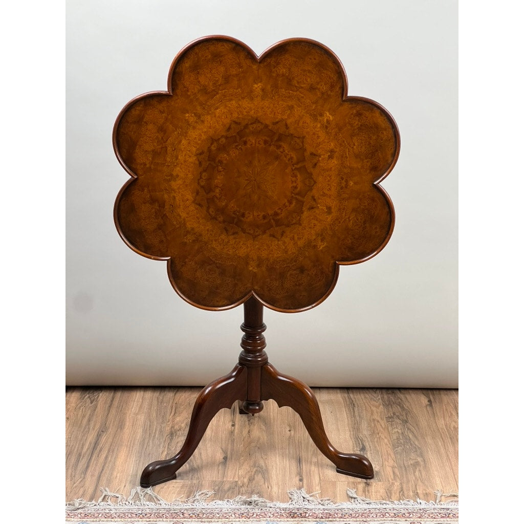 Vintage Walnut Burl Queen Anne Style Tilt Top Candle Stand