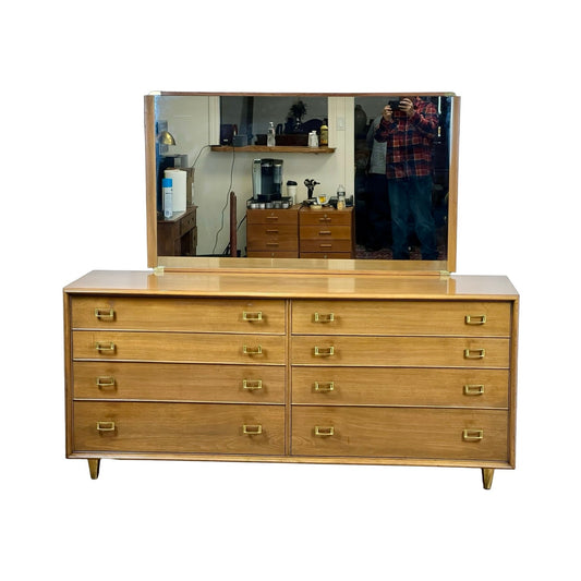 Mid-Century Modern Johnson Paul Frankl Eight Drawer Dresser with Mirror