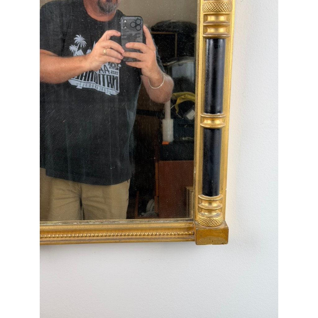 Massachusetts Federal Giltwood & Ebonized Pier Mirror with Fruit Basket, c.1820