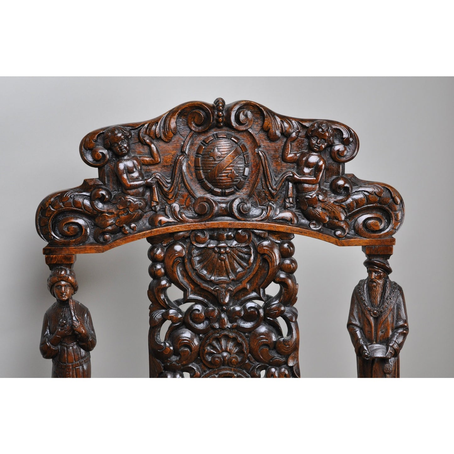 Antique Victorian Oak Heavily Carved Parlor Throne c. 1880