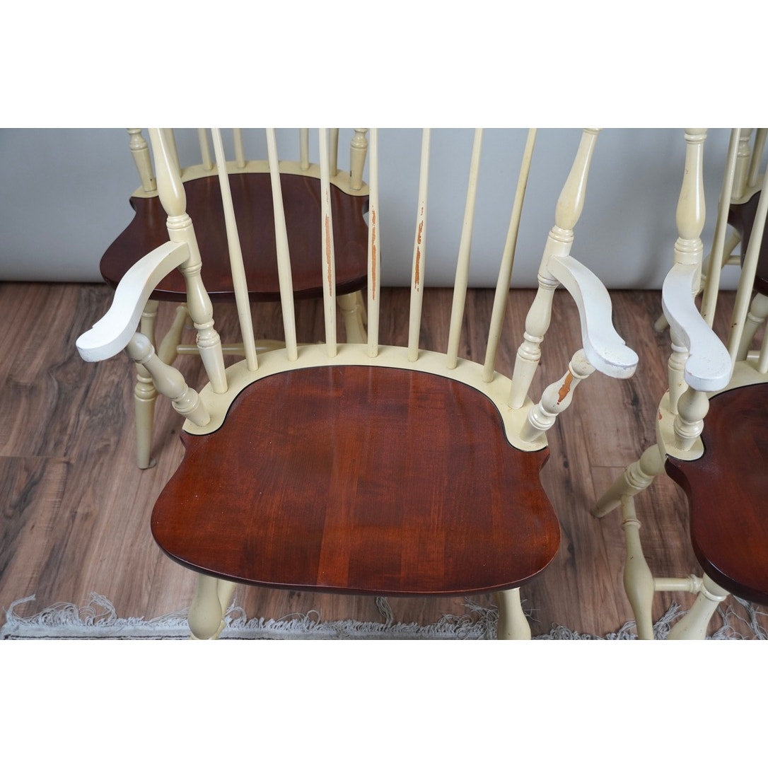 Vintage Set of Four Hitchcock Ivory Windsor Dining Chairs