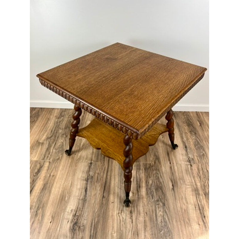 Antique Victorian Oak Lamp Stand with Barley Twist Legs and Ball and Claw Feet c. 1890